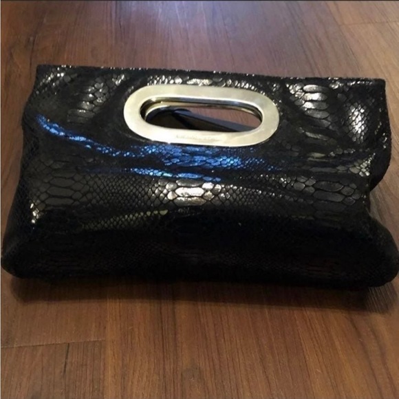 Michael Kors Berkley Black Python Embossed Leather Clutch New. - Picture 4 of 8